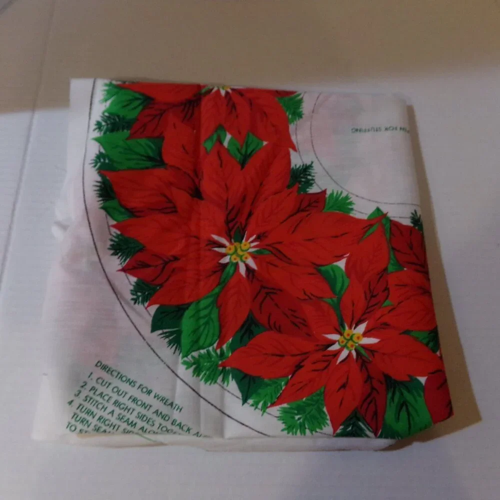 Fabric Christmas Wreath Poinsettia Craft Panel to Stitch